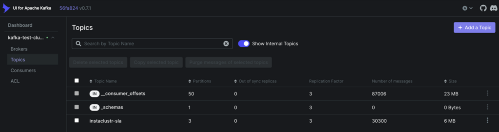 Figure 17: Topics Tab – UI for Apache Kafka 